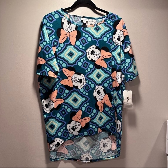 Disney LulaRoe Irma Mid-Sleeve Stretchy High-Low Tunic Minnie Mouse Teal S 6-8 - Picture 6 of 17